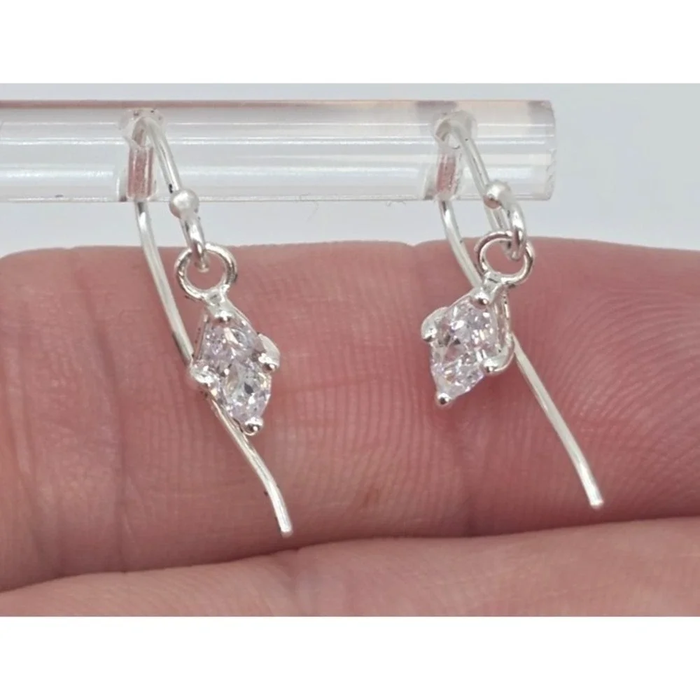 Moissanite Dangle Earrings Sterling Silver Hooks Diamond Shape Dainty 6.2 mm NEW